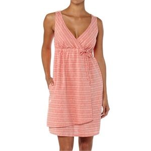 Patagonia Island Hemp Crossover Dress Size 4 US Chambray Stripe Coral‎